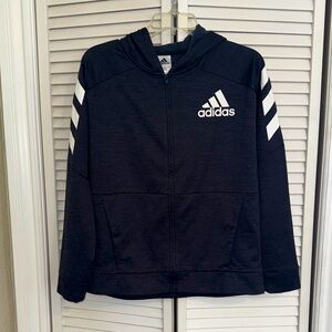Adidas Black Zip-Up Hoodie with White Accents - Kids L 14/16